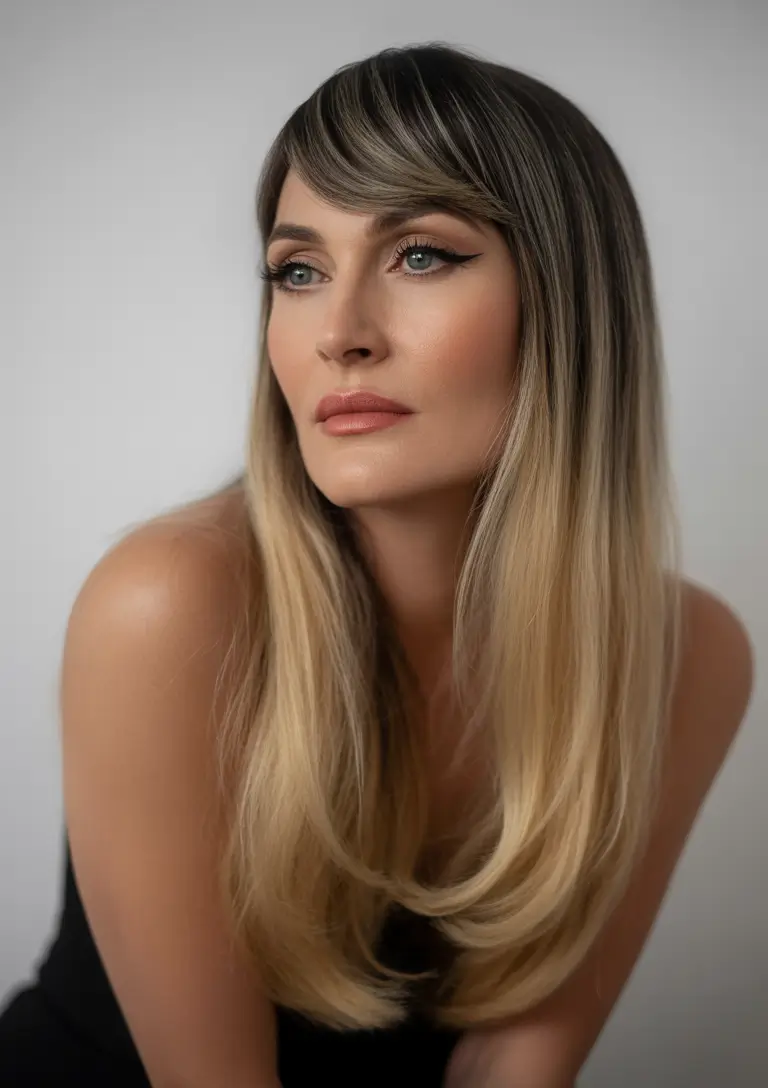 Fall haircuts for women over 40 Side-Swept Long Pixie with Natural Ombre