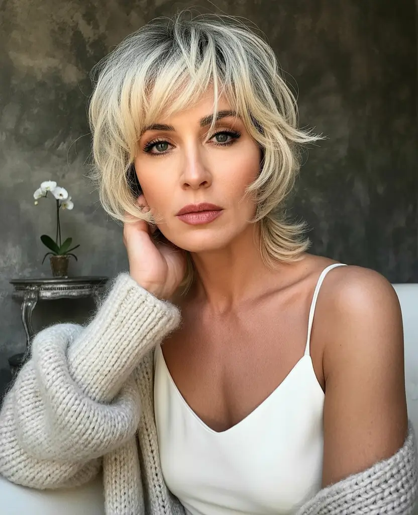 fall haircuts for women over 40 Choppy Textured Shag for a Youthful Twist