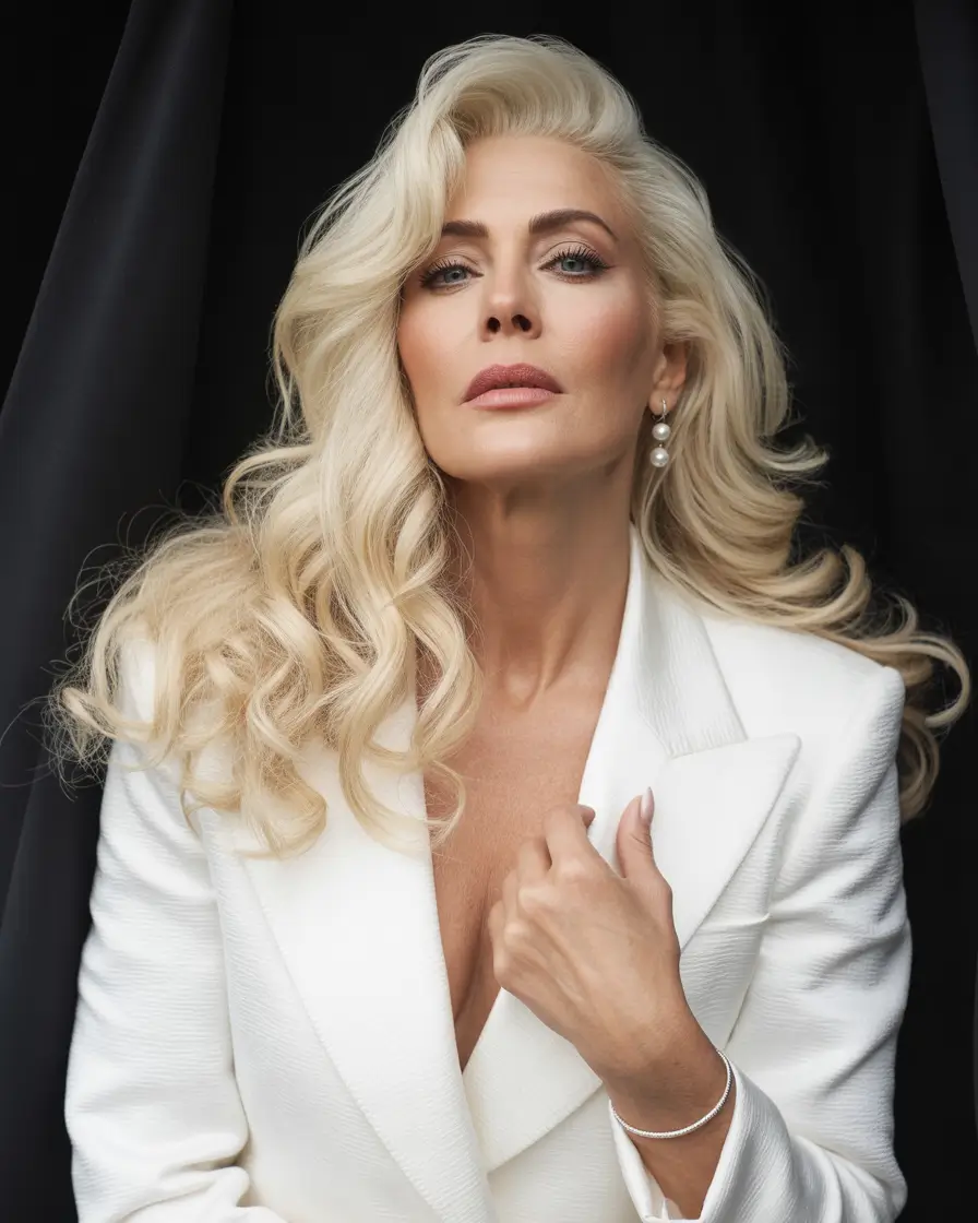 Fall haircuts for women over 50 Side-Swept Layered Curls with Blonde Elegance