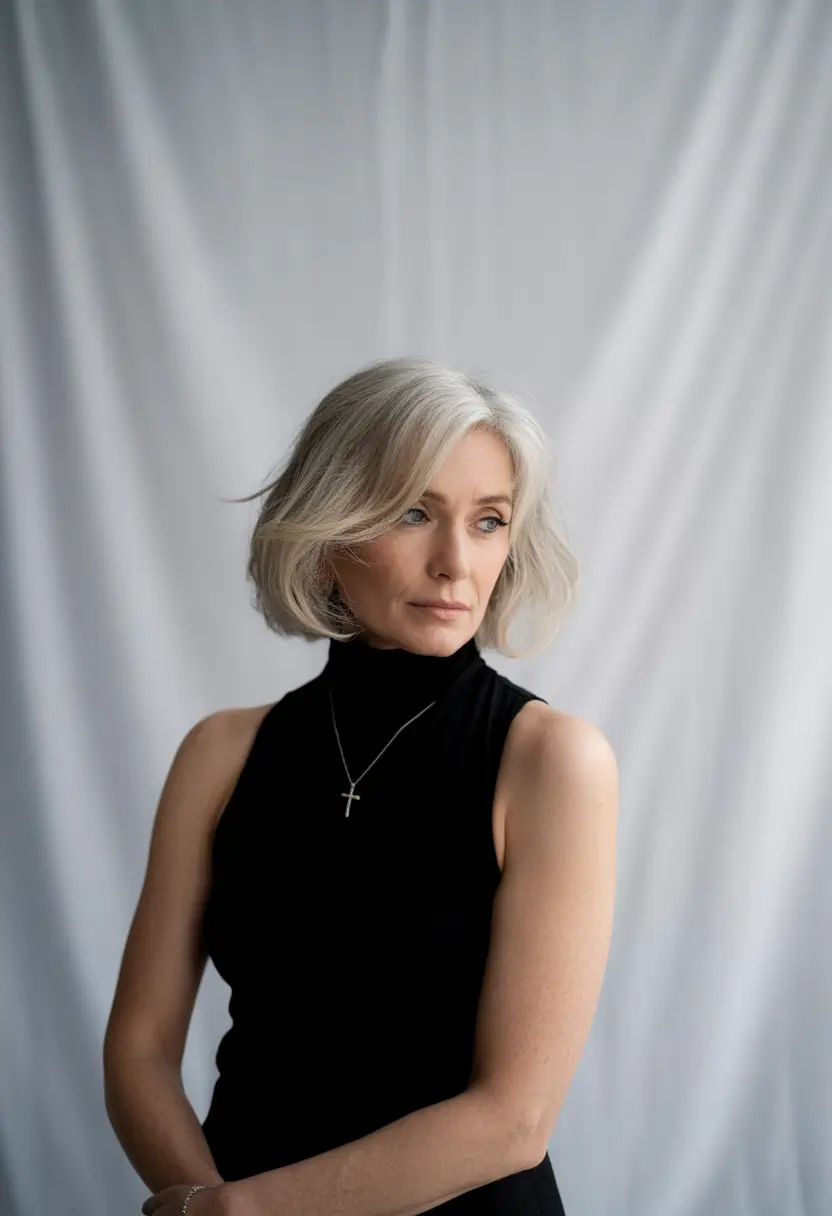 Fall haircuts for women over 50 Effortlessly Windswept Bob with Movement