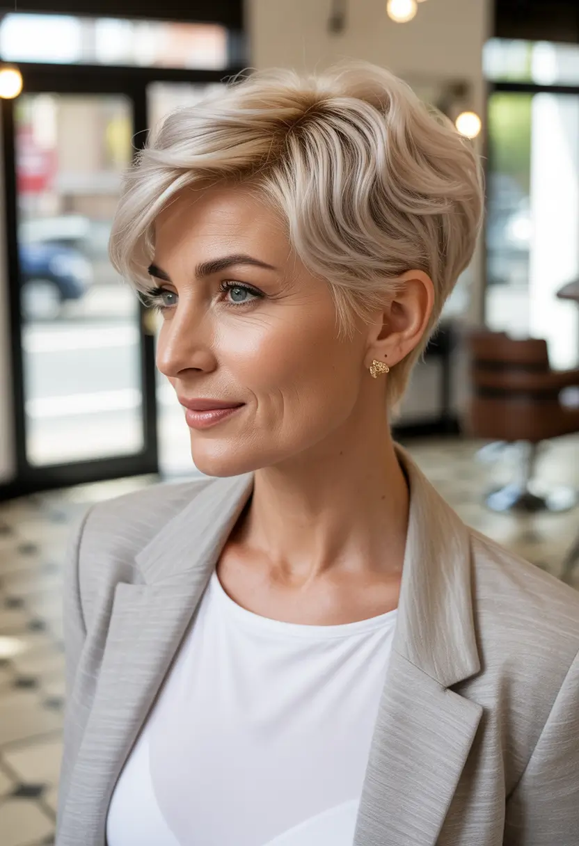 Fall haircuts for women over 50 Textured Ultra Short Pixie with Feminine Strength