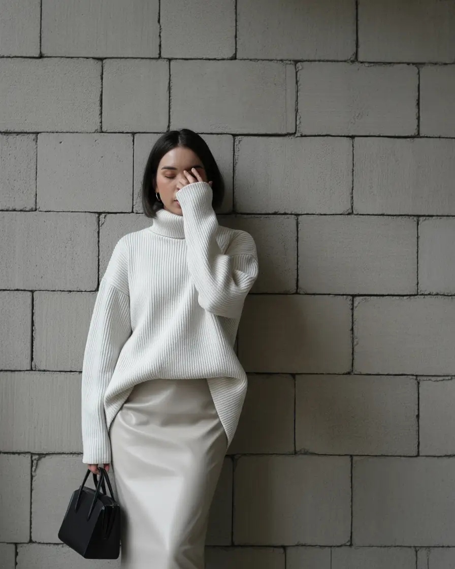 midsize fall outfits Cream on Cream with Textured Drama