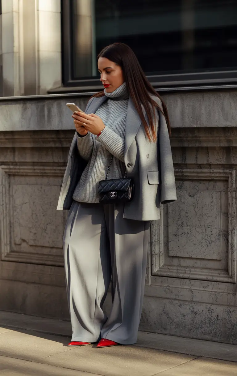 midsize fall outfits+Structured Greys with a Pop