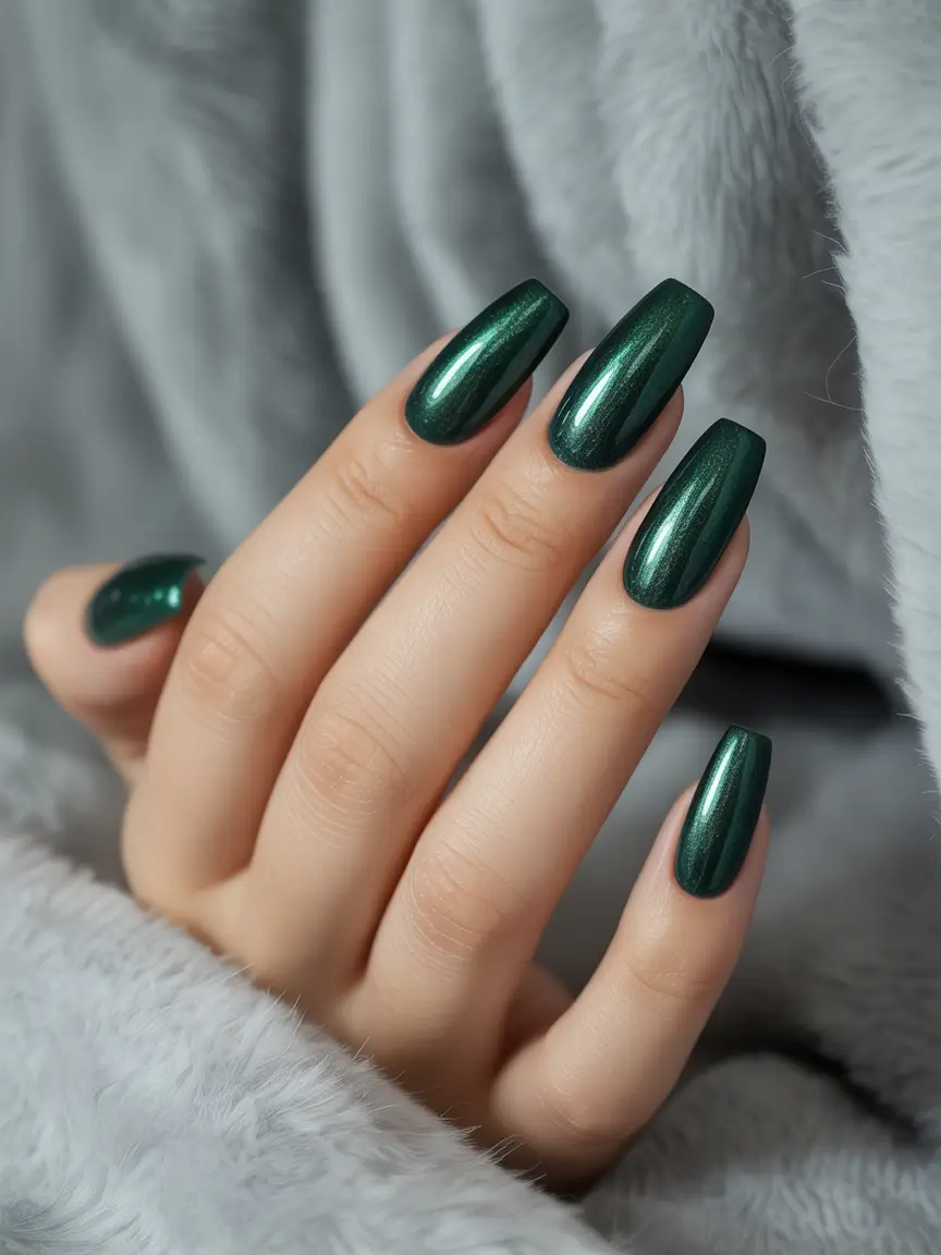 Fall ballerina nails 2025 Emerald Satin for Rainy Day Chic