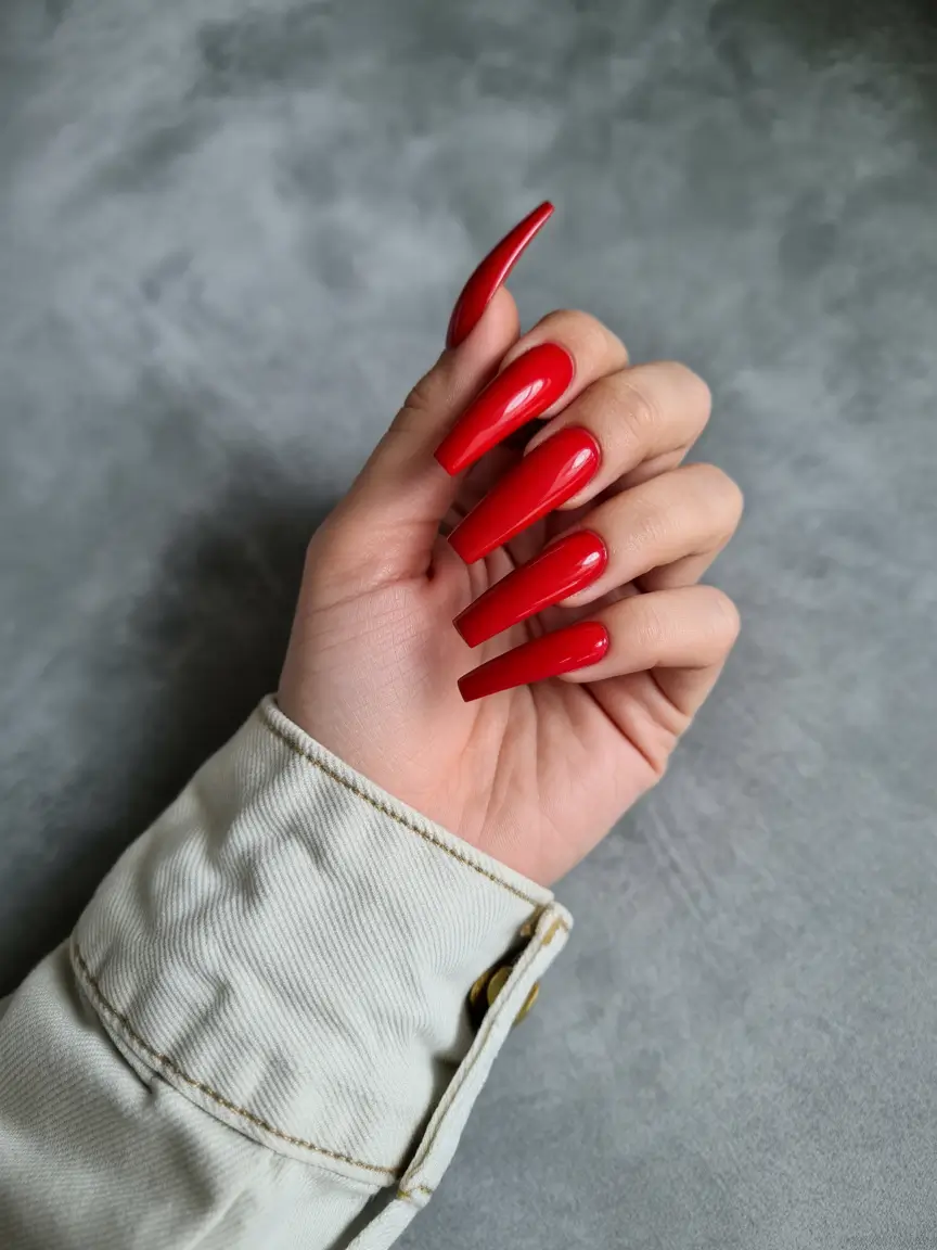 Fall Ballerina Nails 2025 - Classic Power Red with a Glossy Punch