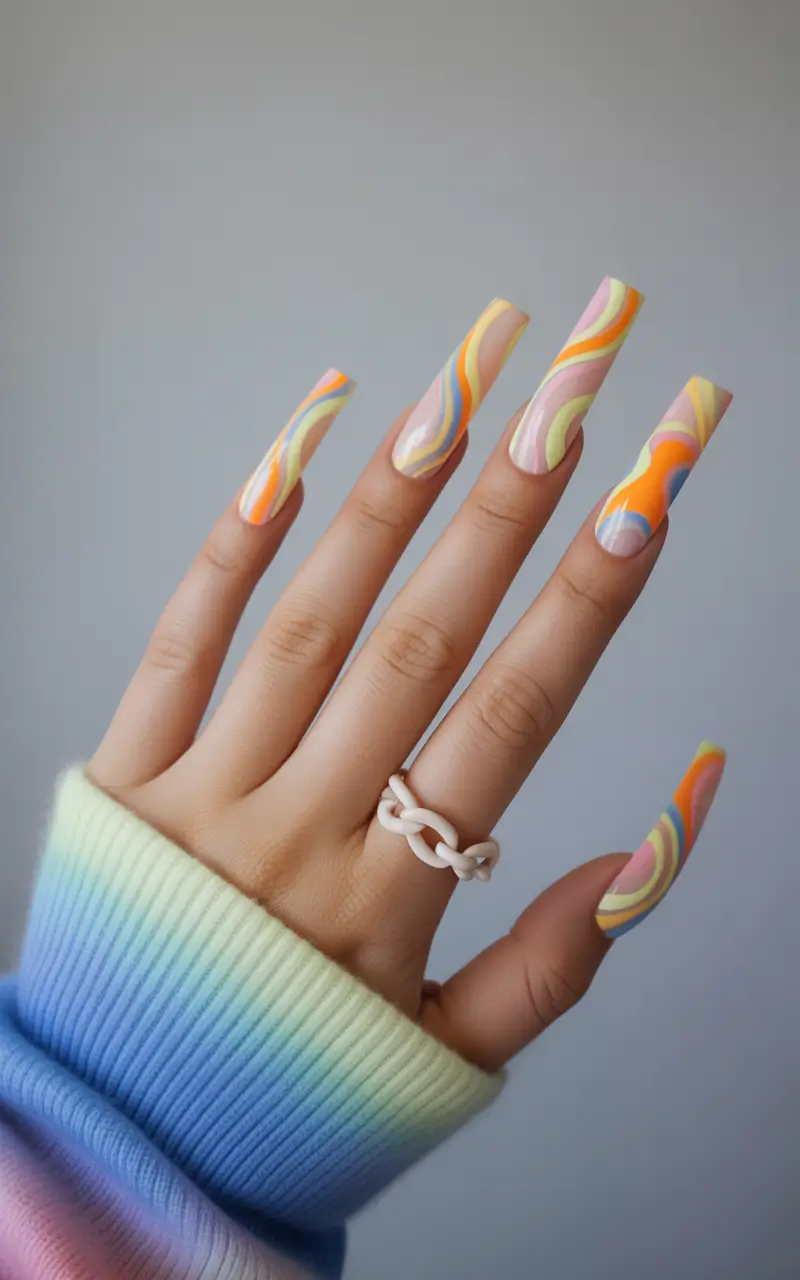 Fall Ballerina Nails 2025 - Swirled Sunshine Meets Retro Vibes
