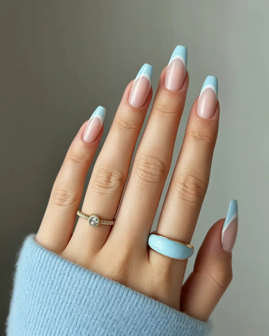 Fall Ballerina Nails 2025 - Frosted Blue French with Negative Space