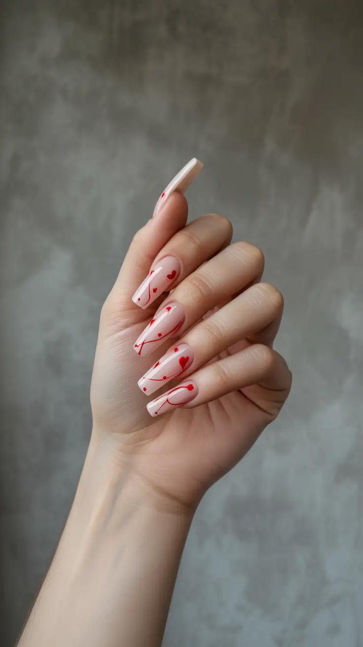 Fall Ballerina Nails 2025 - Romantic Minimalism with Red Heart Detailing