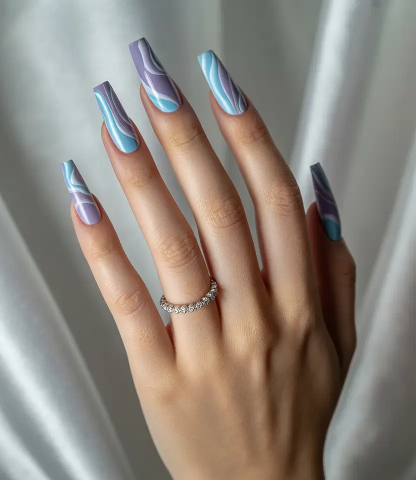 Fall Ballerina Nails 2025 - Frozen Lilac Waves with a Hint of Winter
