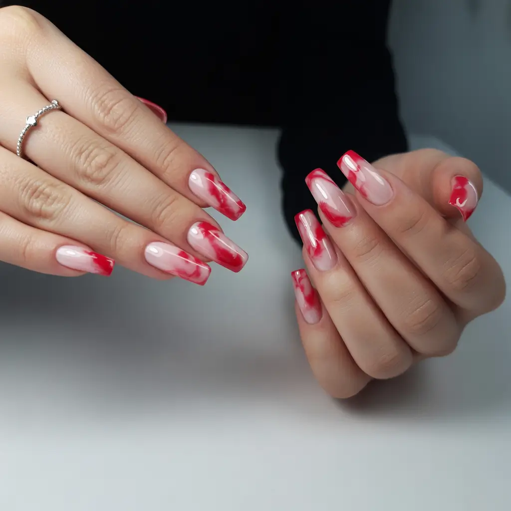 Fall ballerina nails 2025 Cherry Smoke Marble for Cozy Evenings