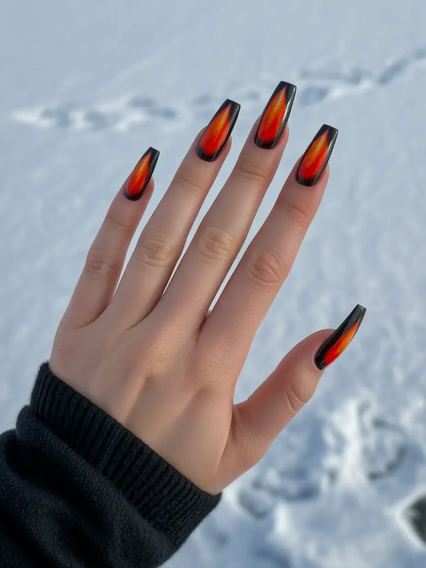 Fall ballerina nails 2025 Molten Fire Gradient for Chilly Autumn Nights