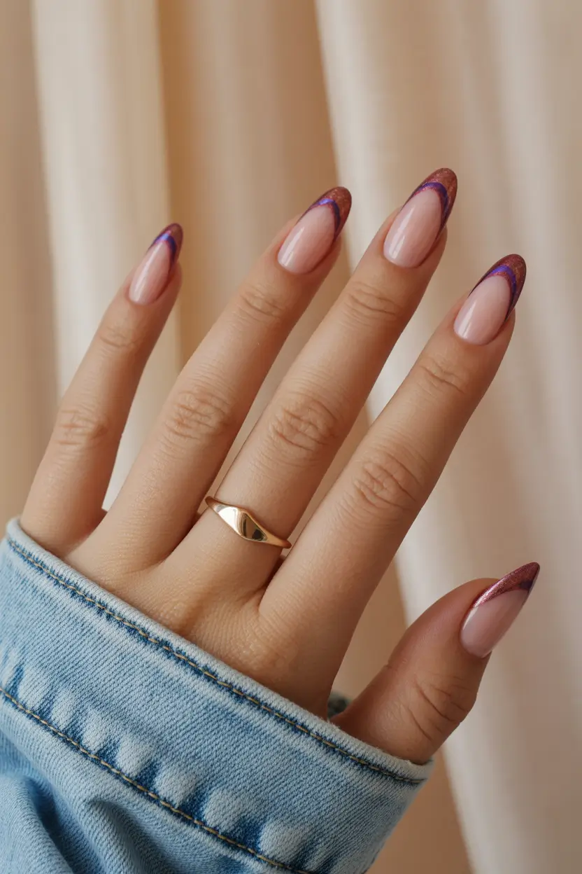 Fall French tip nails 2025 Glossy Burgundy and Barely-There Curves