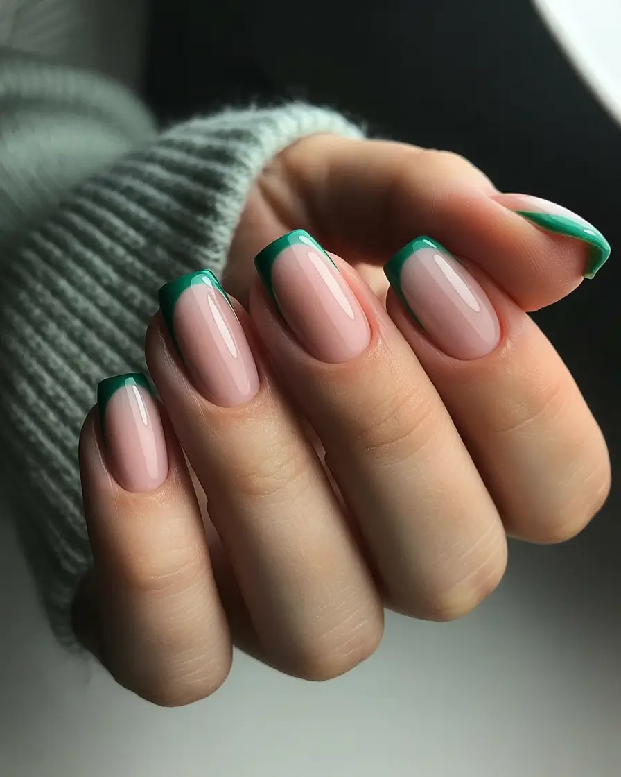 Fall French tip nails 2025 Forest Green French for a Cozy Edge