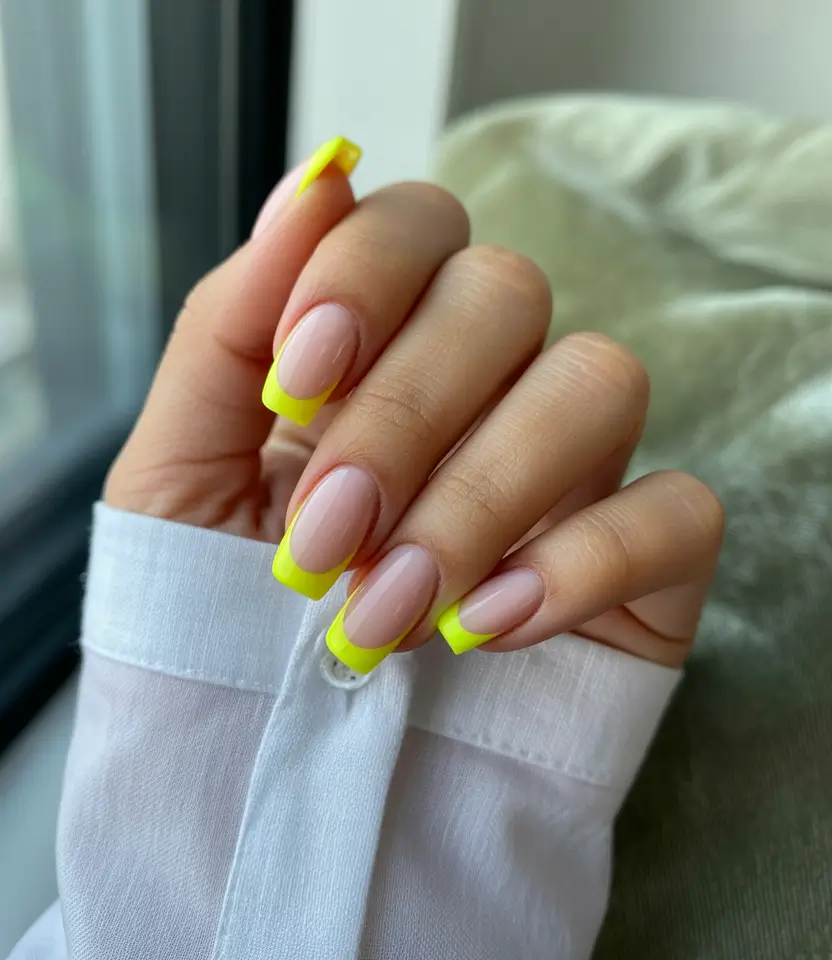 Fall French tip nails 2025 Highlighter French: Yellow Hits Different in Fall