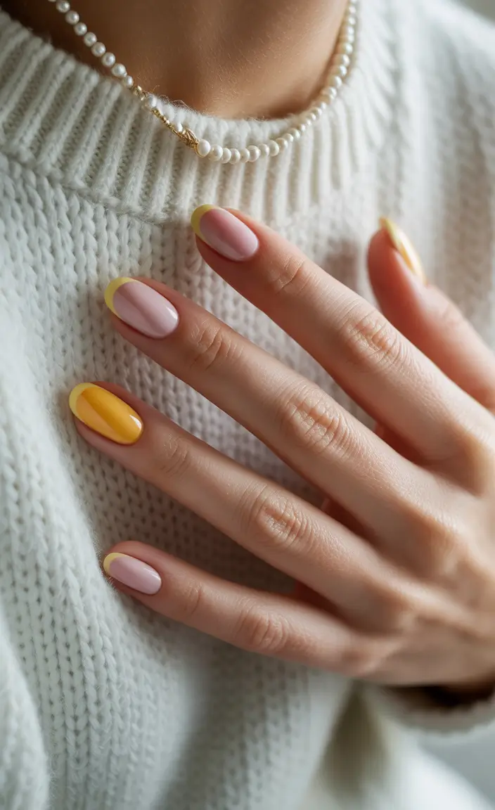 Fall French tip nails 2025 Golden Honey and Soft Cream Elegance