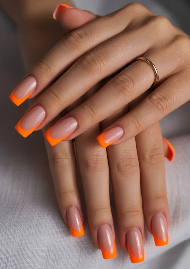 Fall French tip nails 2025 Blazing Pumpkin Orange Tips