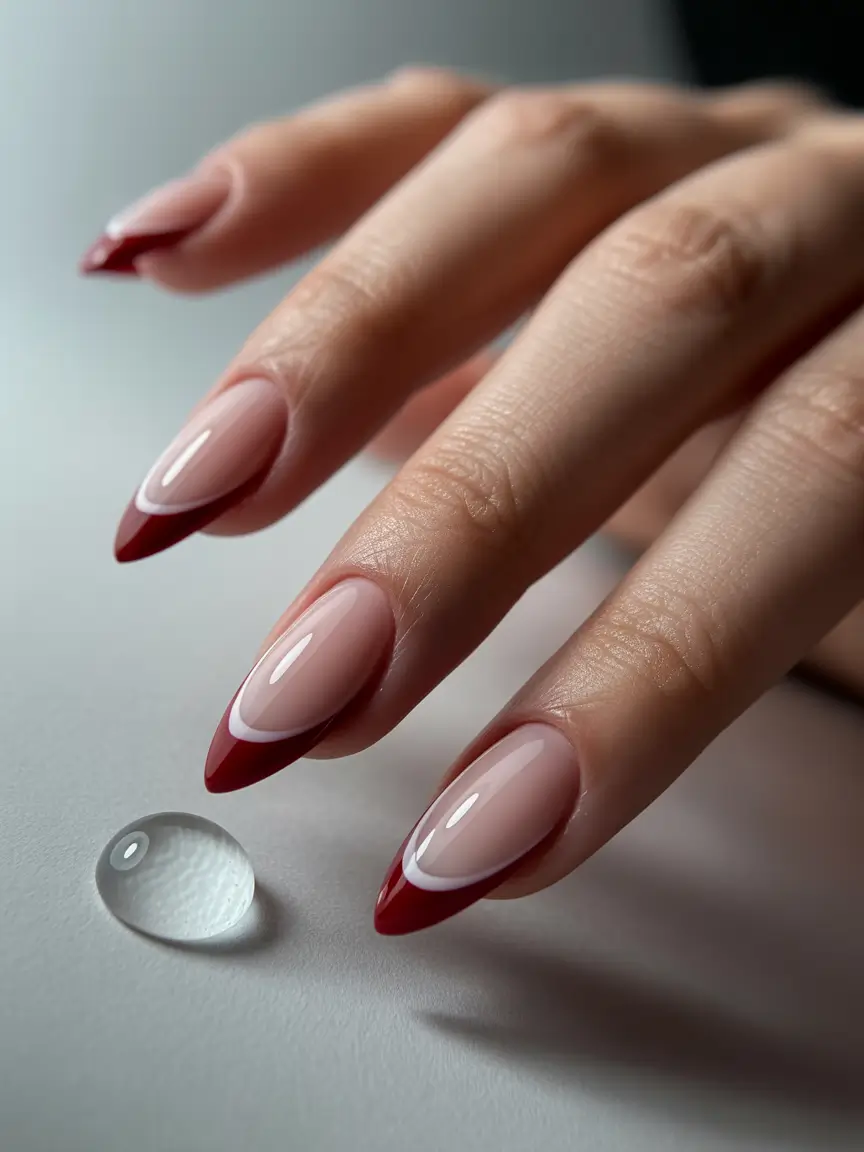 Fall French tip nails 2025 Classic Red with a White Shadow Line