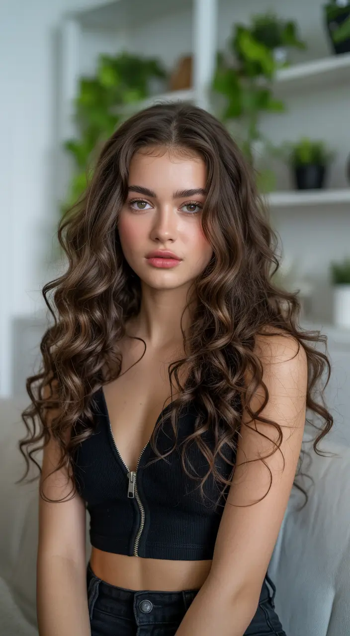Fall brunette hair color Glossy Cinnamon Red with Bouncy Curls