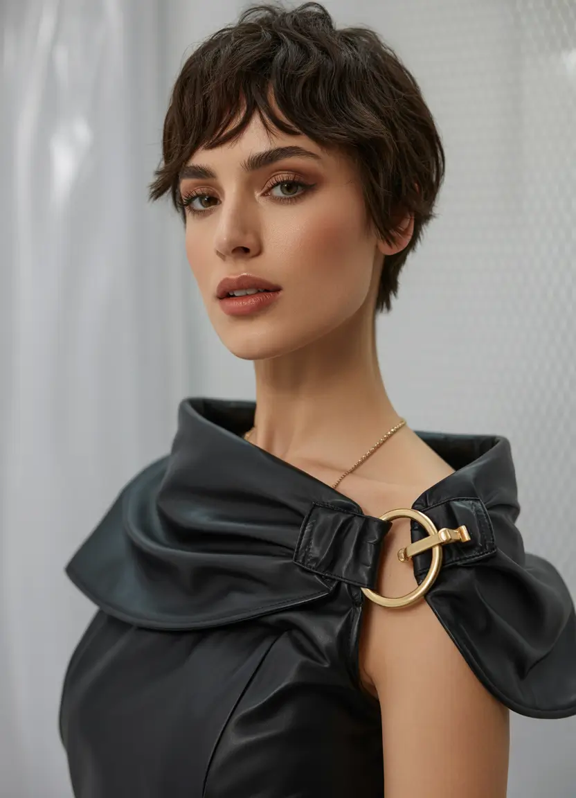 Fall brunette hair color 2025 Choppy Crop with Deep Brunette Edginess