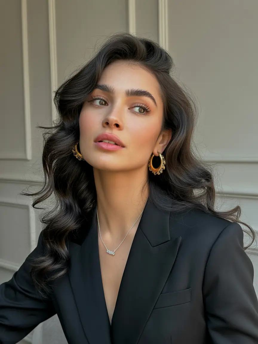 Fall brunette hair color Jet Set Noir with Sculpted Wave