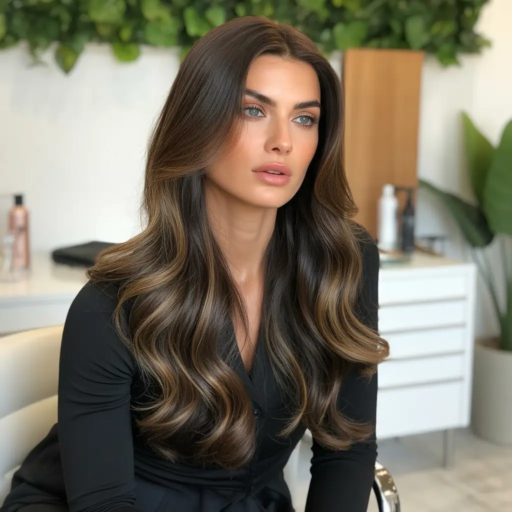 Fall brunette hair color Olive Mocha Blend with Natural Body