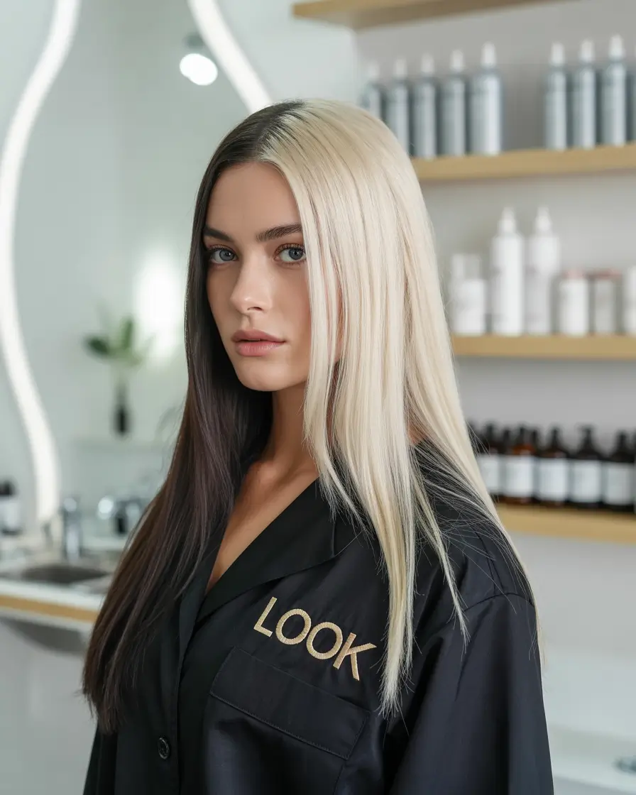 Fall Hair Colors for Cool Skin Tones High-Contrast Two-Tone: Platinum and Ink Black