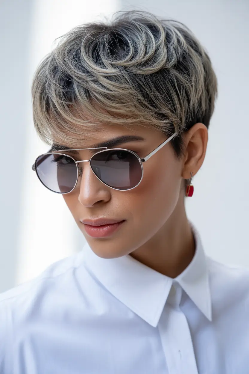 Fall pixie haircut+Swirled Layers with a Retro Touch