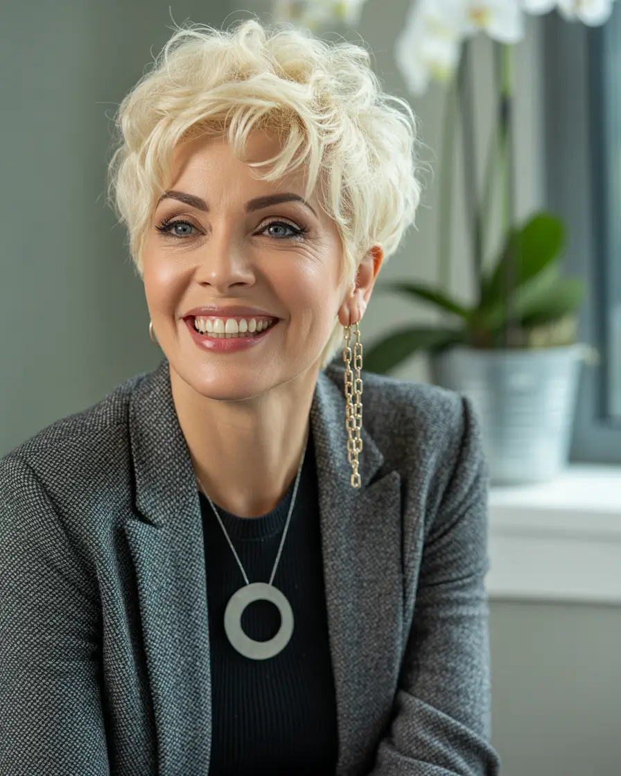 Fall pixie haircut+Fluffy Blonde With Executive Energy