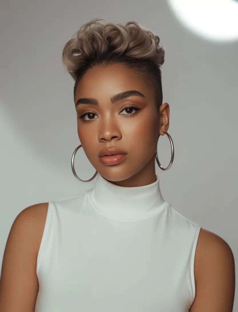 Fall pixie haircut+Carved Curls with Champagne Dimension