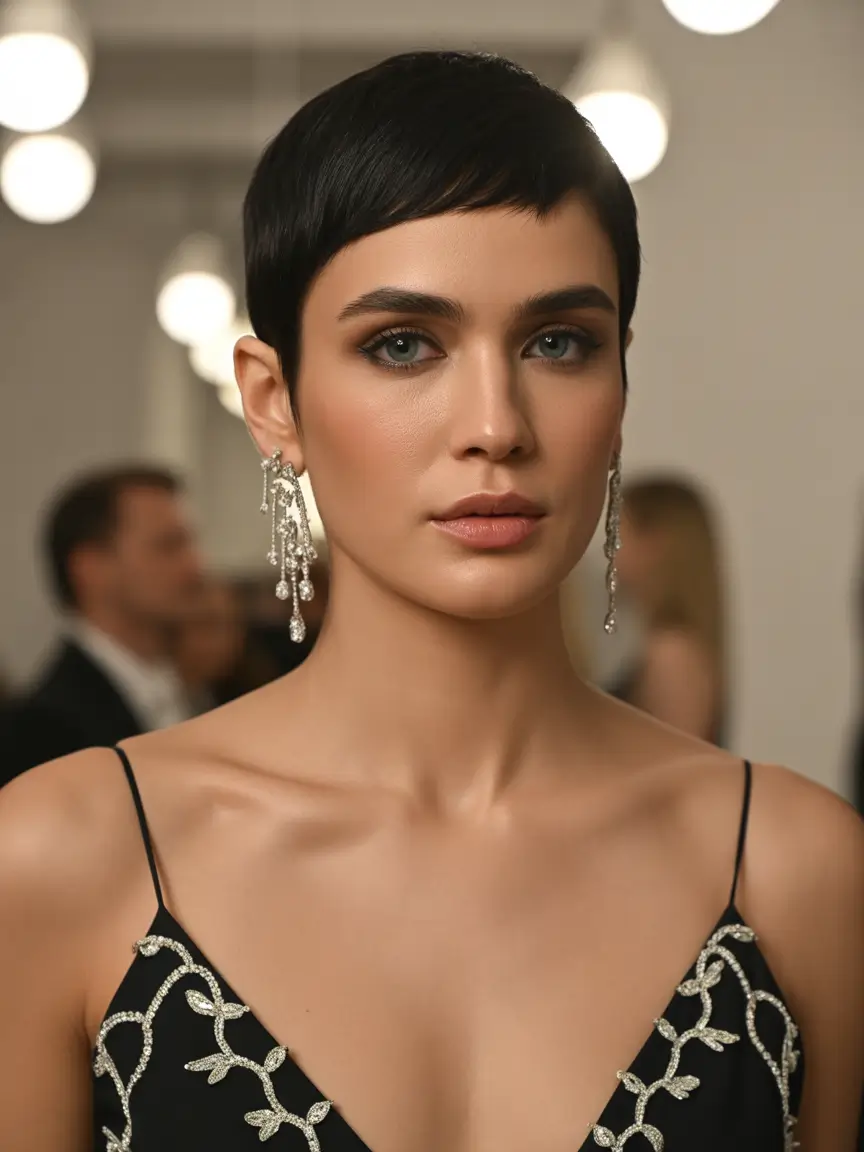 Fall-pixie-haircut-Sleek-Noir:-The-Red-Carpet-Pixie