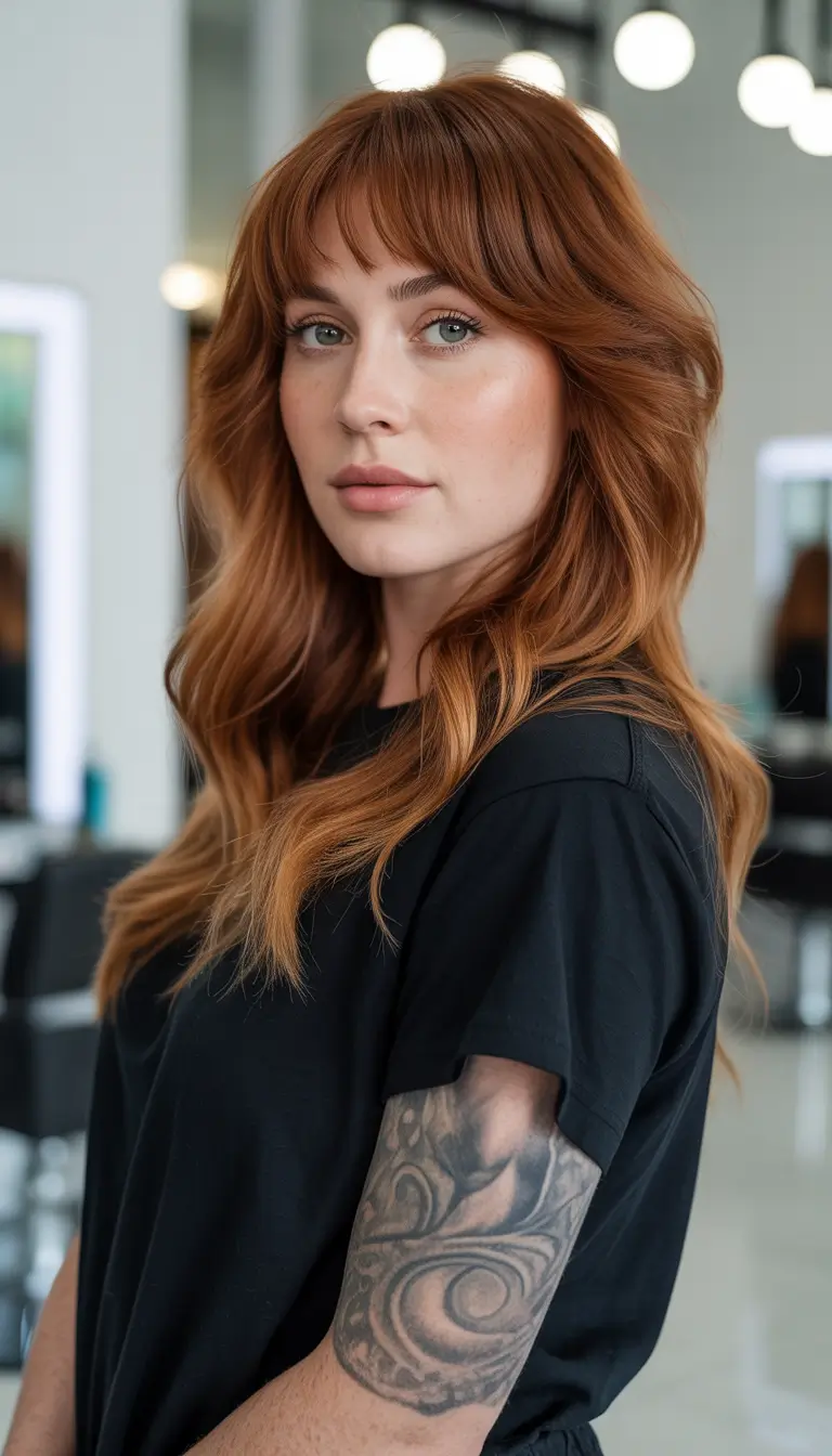 Fall round face haircut+Soft Layers With Auburn Warmth