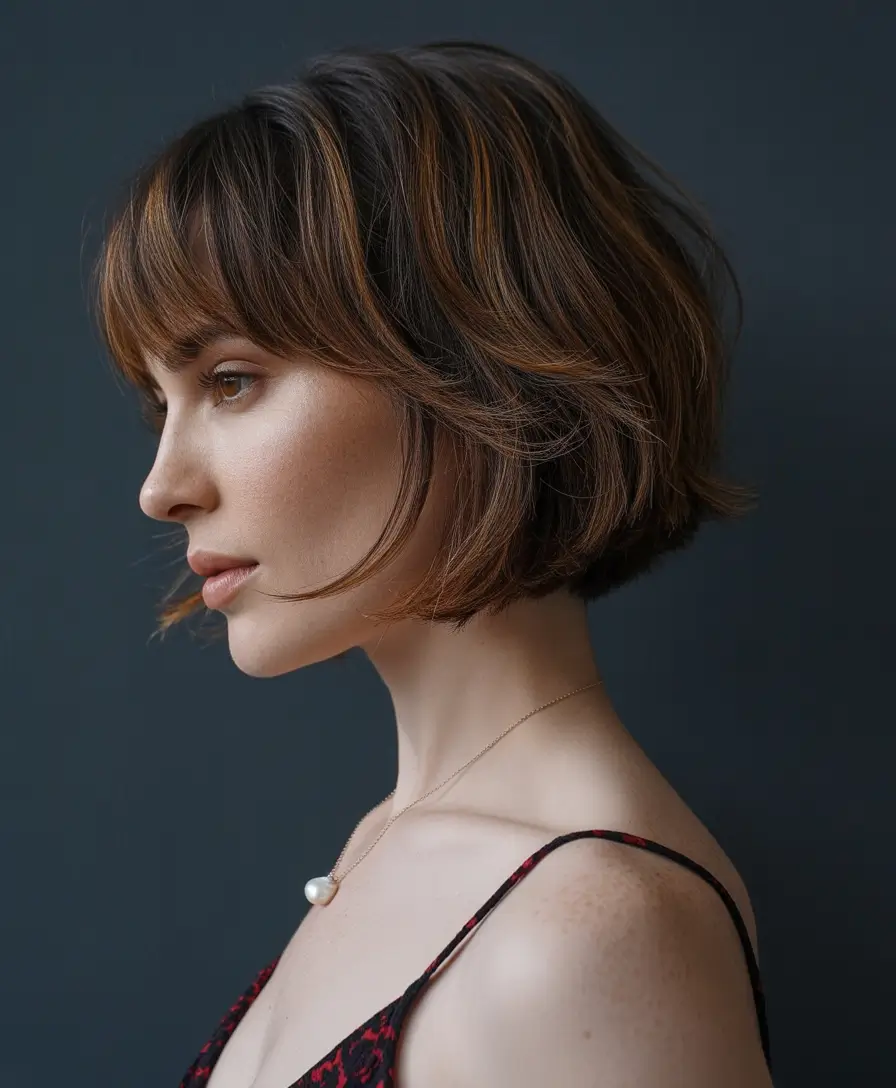Fall round face haircut+Chic Blunt Bob With Soft Fringe