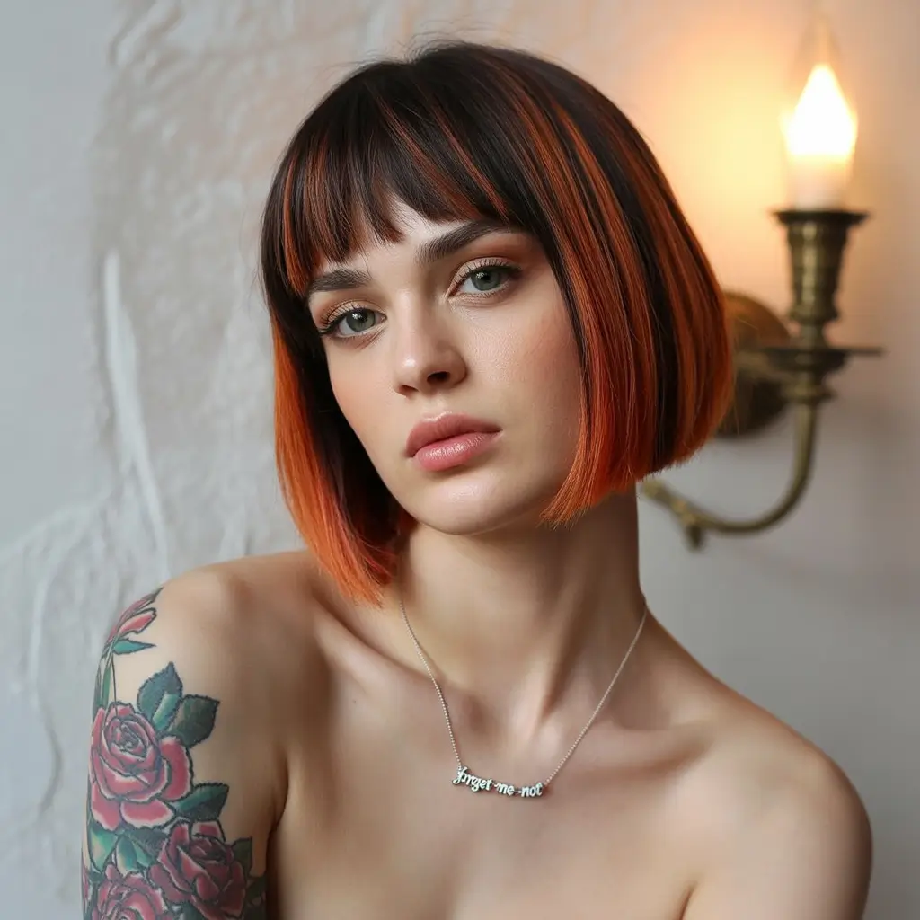 Fall round face haircut+Bold Bob with Fiery Color Pop