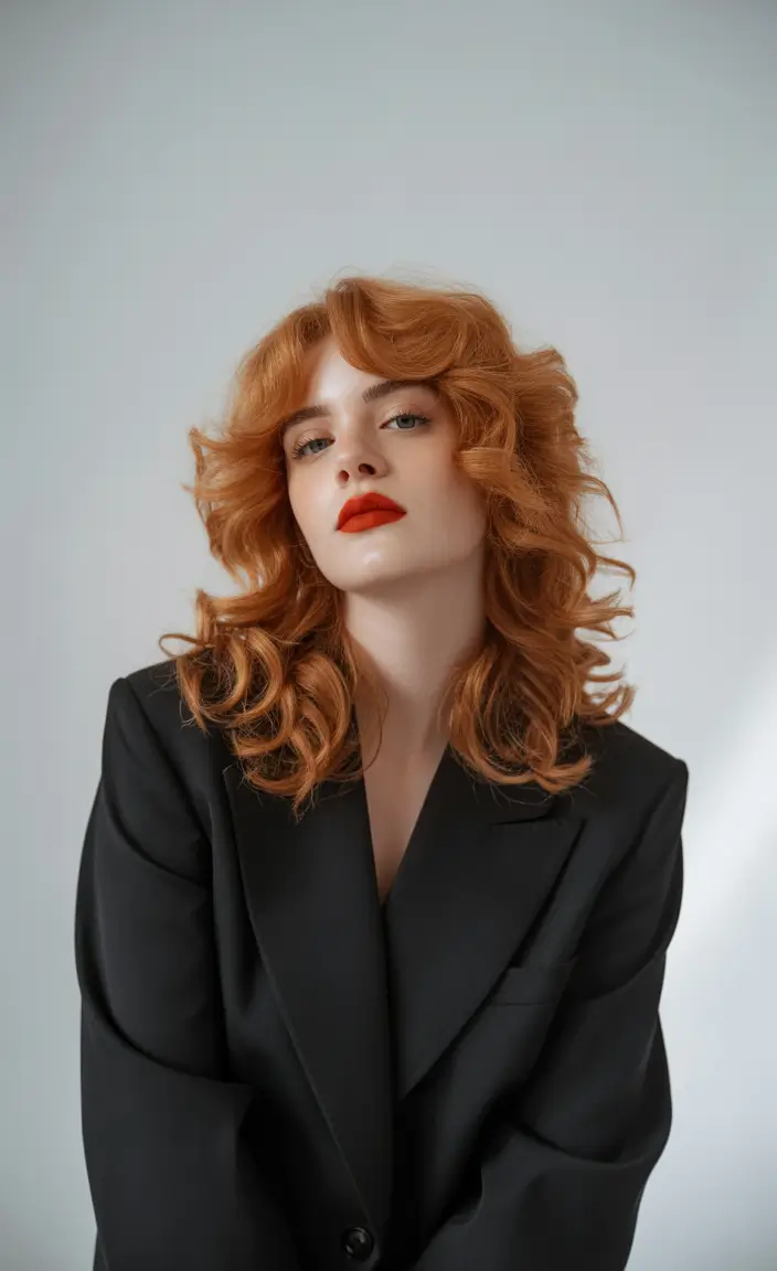 Fall round face haircut+Retro Curls Meet Bold Elegance