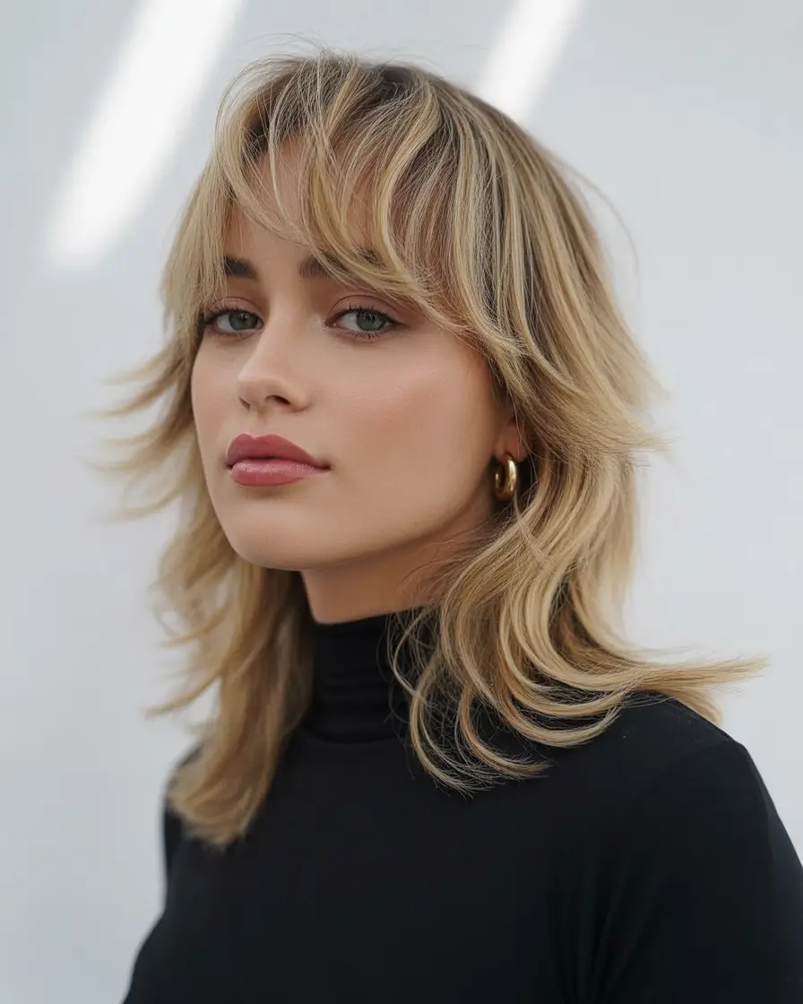 Fall round face haircut+Feathered Layers with a Retro Edge