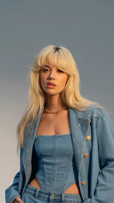 Fall round face haircut+Blonde Bombshell with Full Fringe