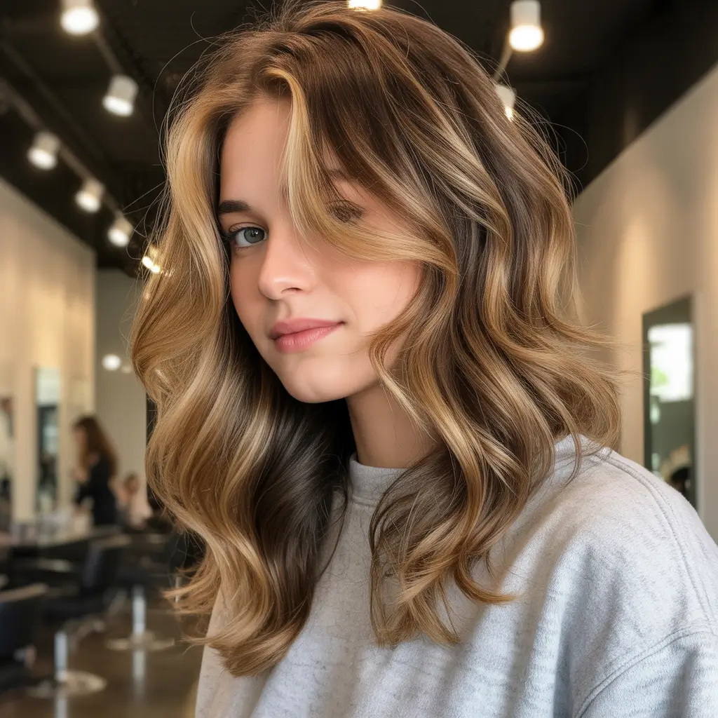 Fall round face haircut+Dimensional Honey Waves