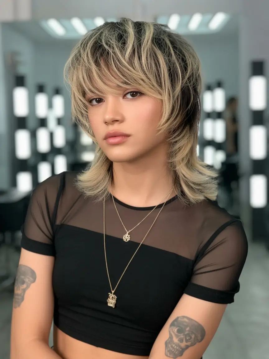 Fall round face haircut+Layered Wolf Cut with Attitude