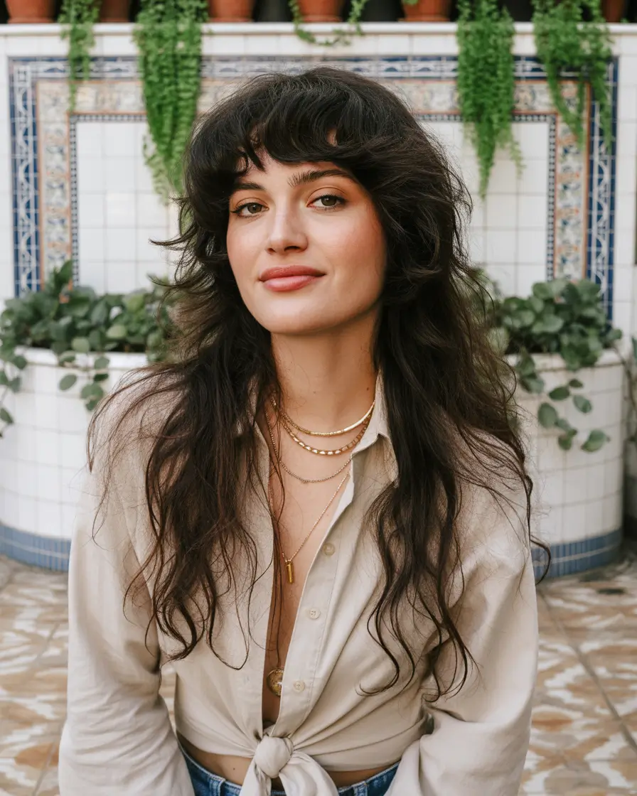 Fall round face haircut+Layered Volume With Parisian Bangs