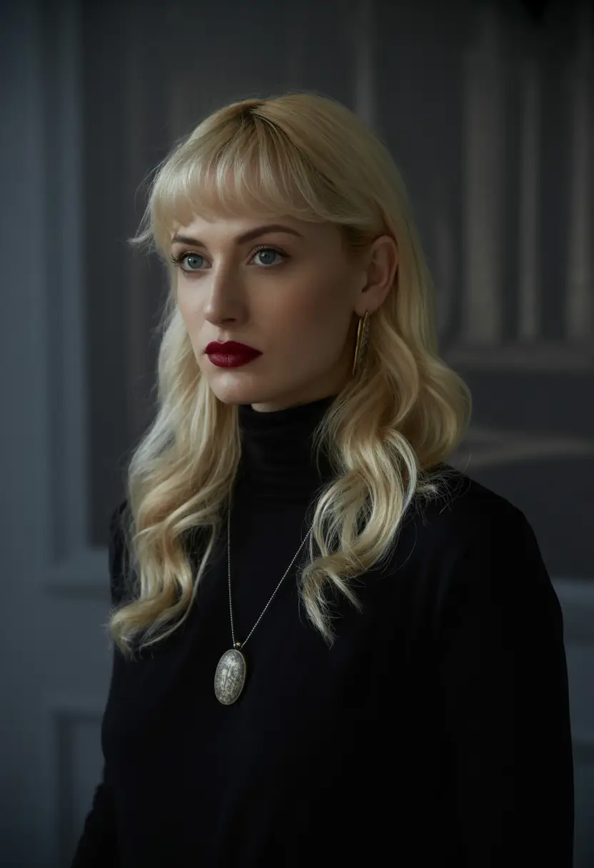 Fall round face haircut+Platinum Elegance With Edgy Fringe