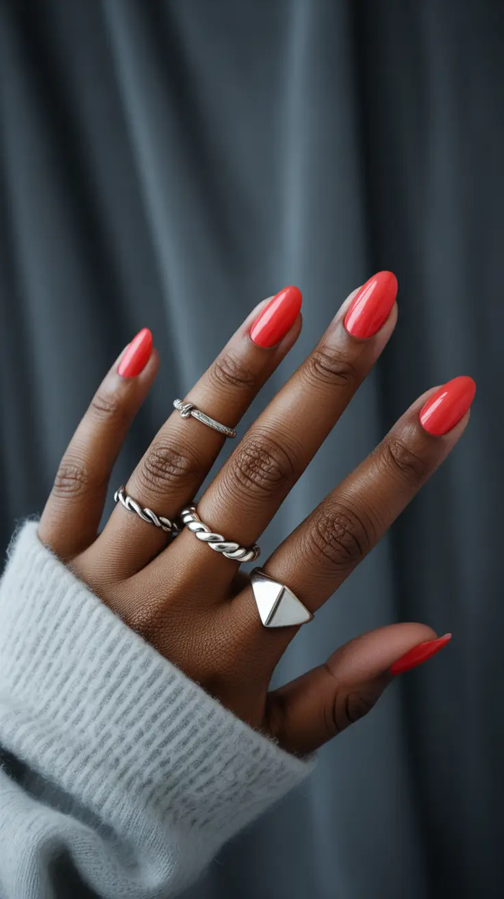 Fall Nail Colors for Brown Skin 2025+Cherry Flame Red: A Classic with Bite