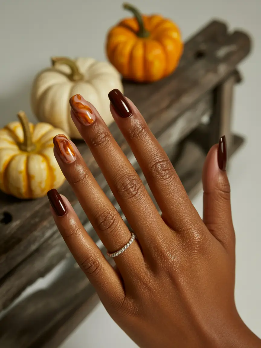 Fall Nail Colors for Brown Skin 2025+Cinnamon Swirl Statement