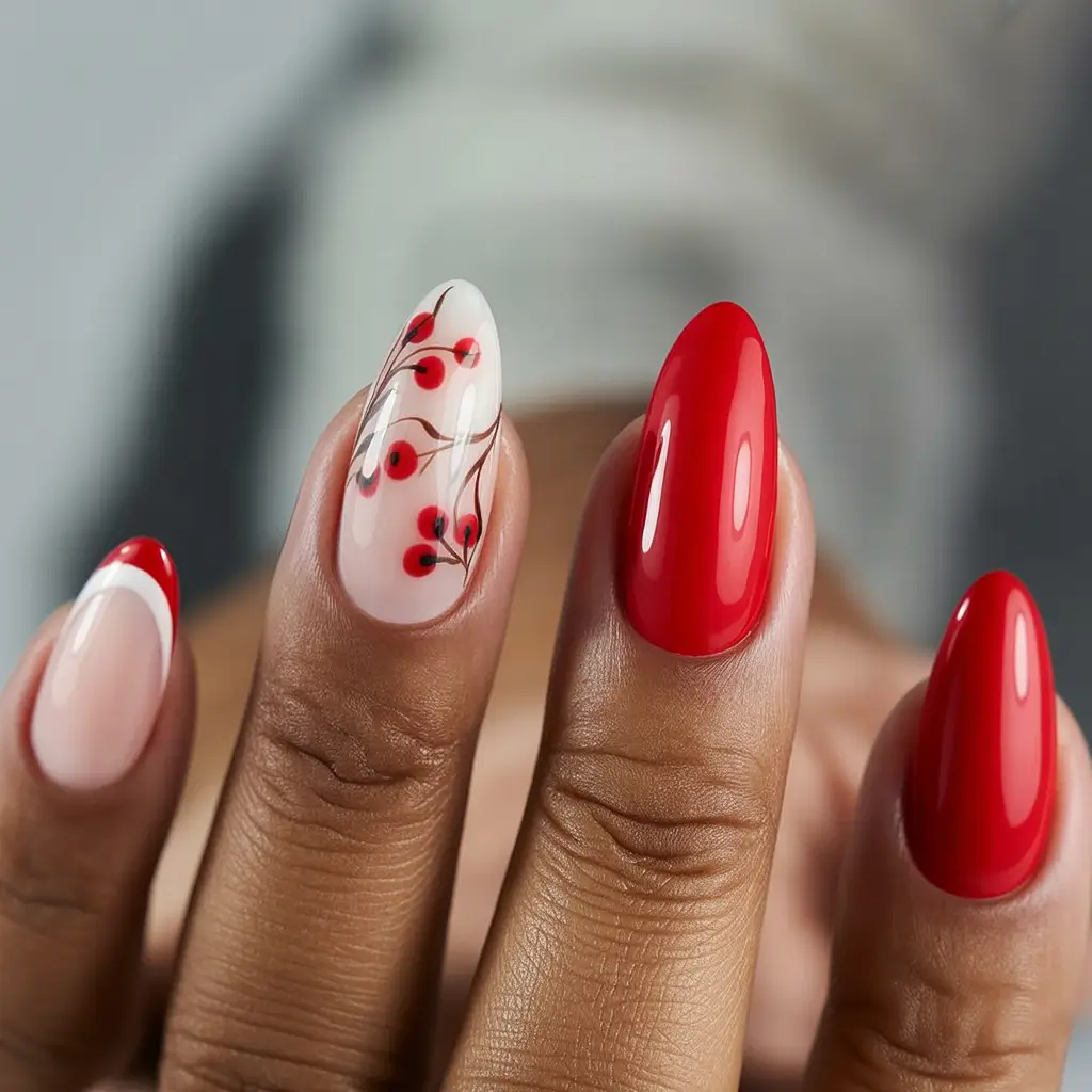 Fall Nail Colors for Brown Skin 2025+Red Berries & Sheer Tips