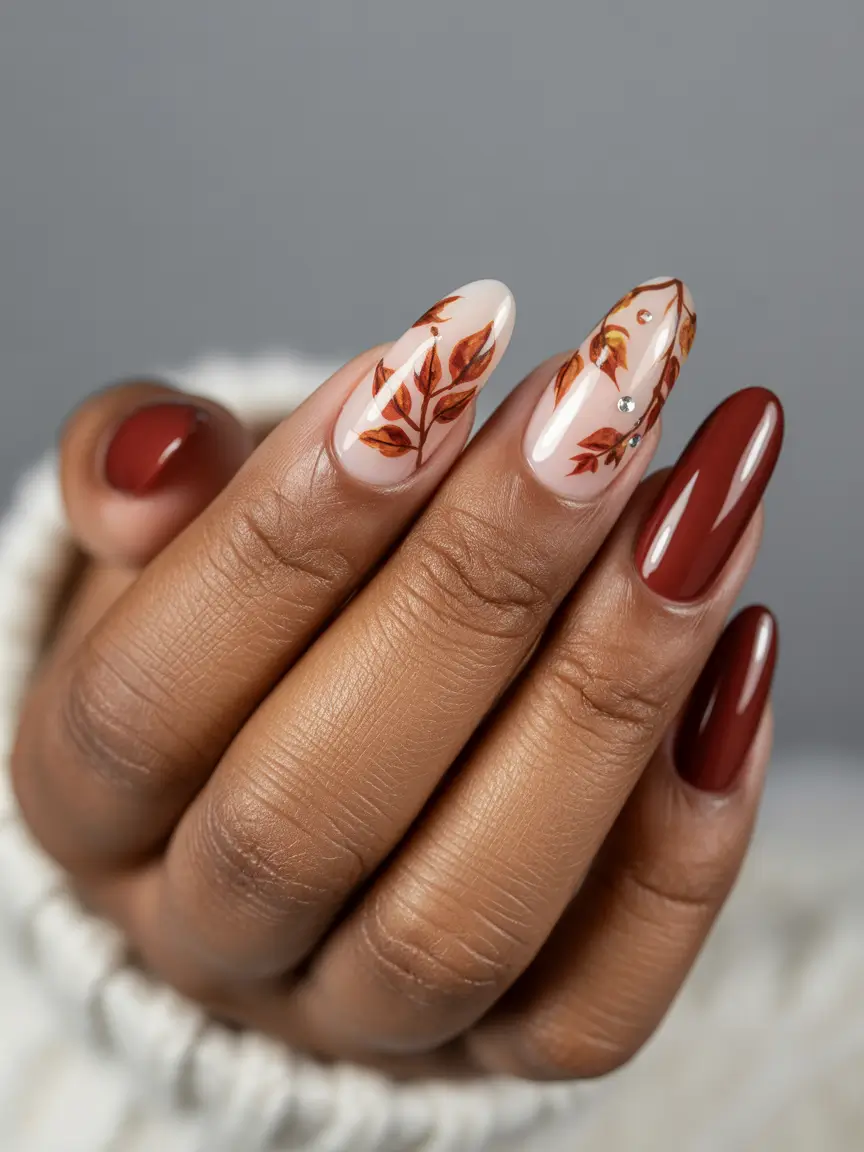 Fall Nail Colors for Brown Skin 2025 Maple Leaf Accent