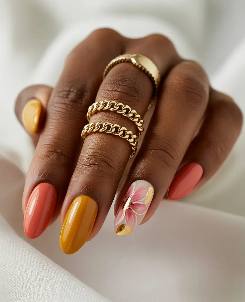 Fall Nail Colors for Brown Skin 2025 Sunset Petals