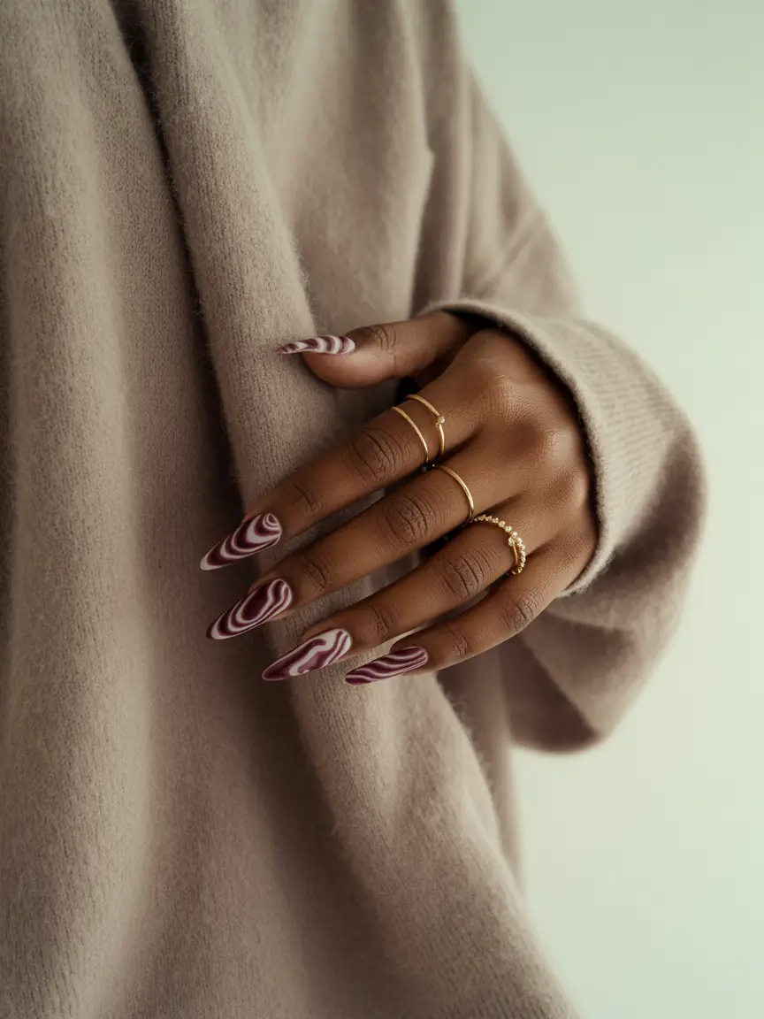 Fall Nail Colors for Brown Skin 2025 Berry Marble Twist