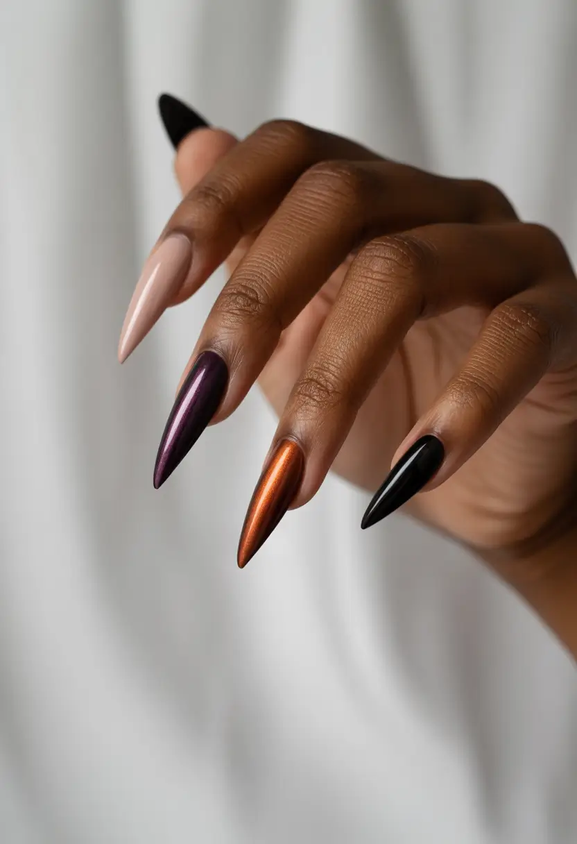 Fall Nail Colors for Brown Skin 2025 Gothic Chrome Fade