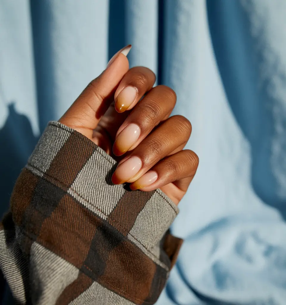 Fall nail colors for dark skin 2025+Honey-Tipped Neutrals