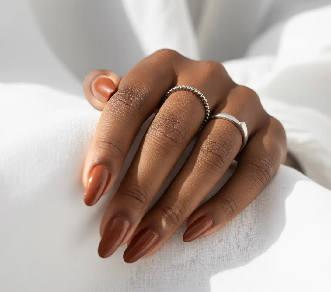 Fall nail colors for dark skin 2025+Cinnamon Sheer Simplicity
