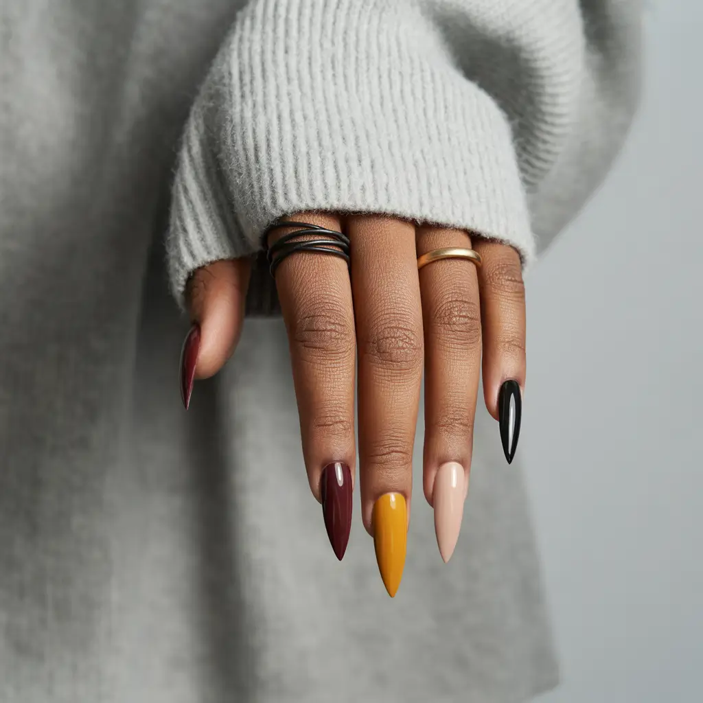 Fall nail colors for dark skin 2025+Stiletto Mood Ring